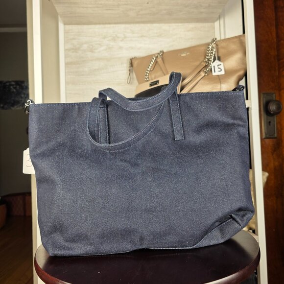 Denim Tote with Decorative Guitar Style Strap - Picture 6 of 9